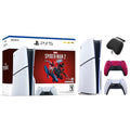 2023 New PlayStation 5 Slim Disc Edition Marvel's Spider-Man 2 Bundle with Two Controllers White and Cosmic Red Dualsense and Mytrix Controller Case - Slim PS5 1TB PCIe SSD Gaming Console
