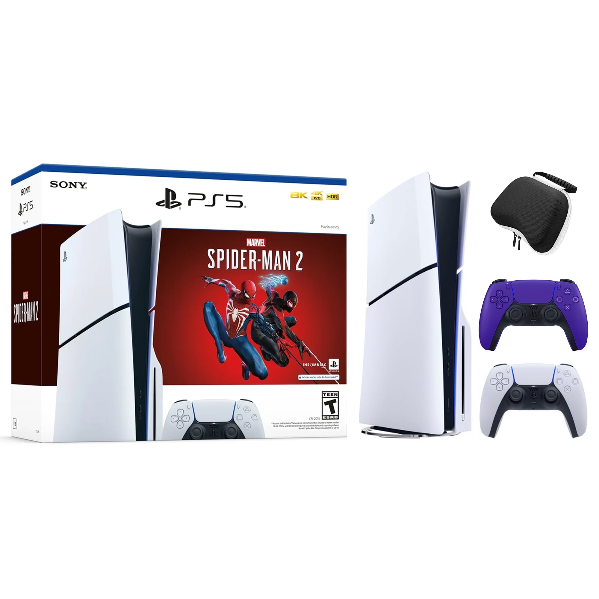 2023 New PlayStation 5 Slim Disc Edition Marvel's Spider-Man 2 Bundle with Two Controllers White and Cosmic Red Dualsense and Mytrix Controller Case - Slim PS5 1TB PCIe SSD Gaming Console