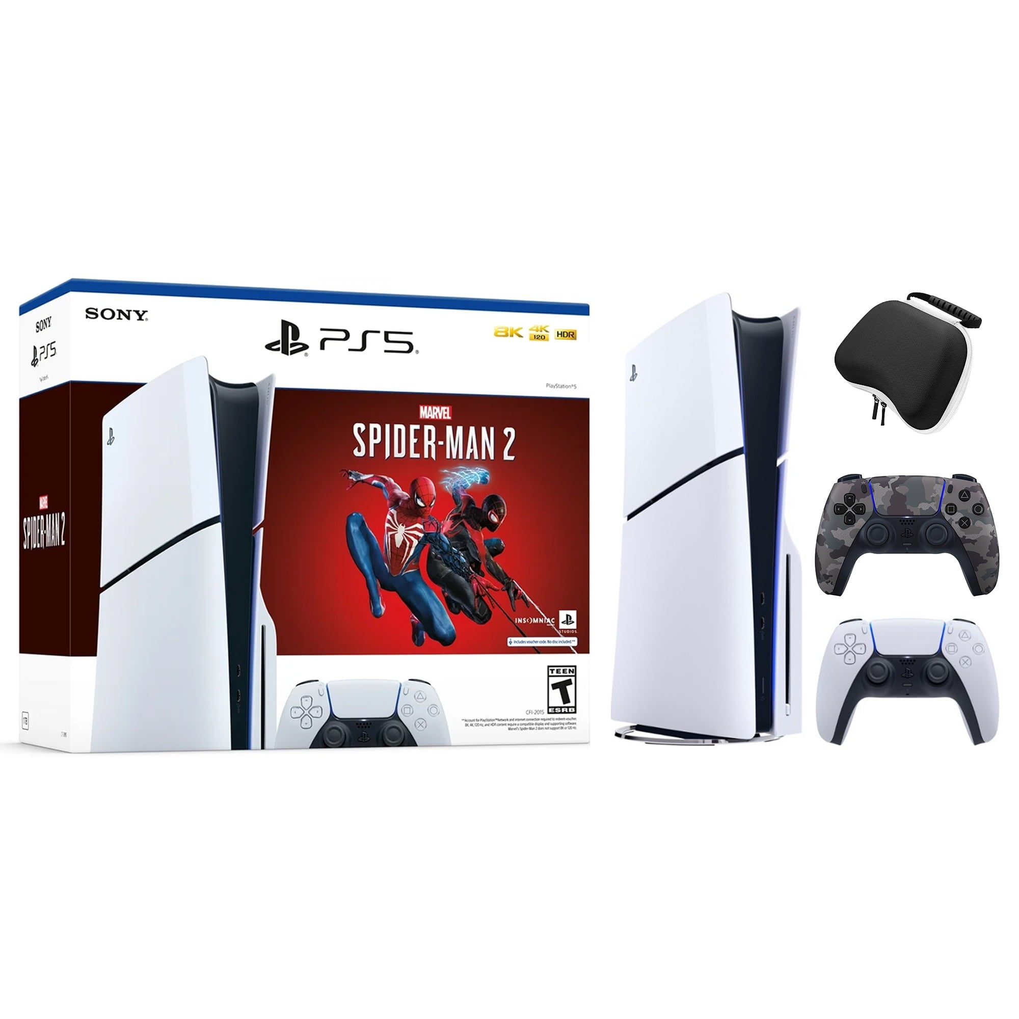 2023 New PlayStation 5 Slim Disc Edition Marvel's Spider-Man 2 Bundle with Two Controllers White and Cosmic Red Dualsense and Mytrix Controller Case - Slim PS5 1TB PCIe SSD Gaming Console