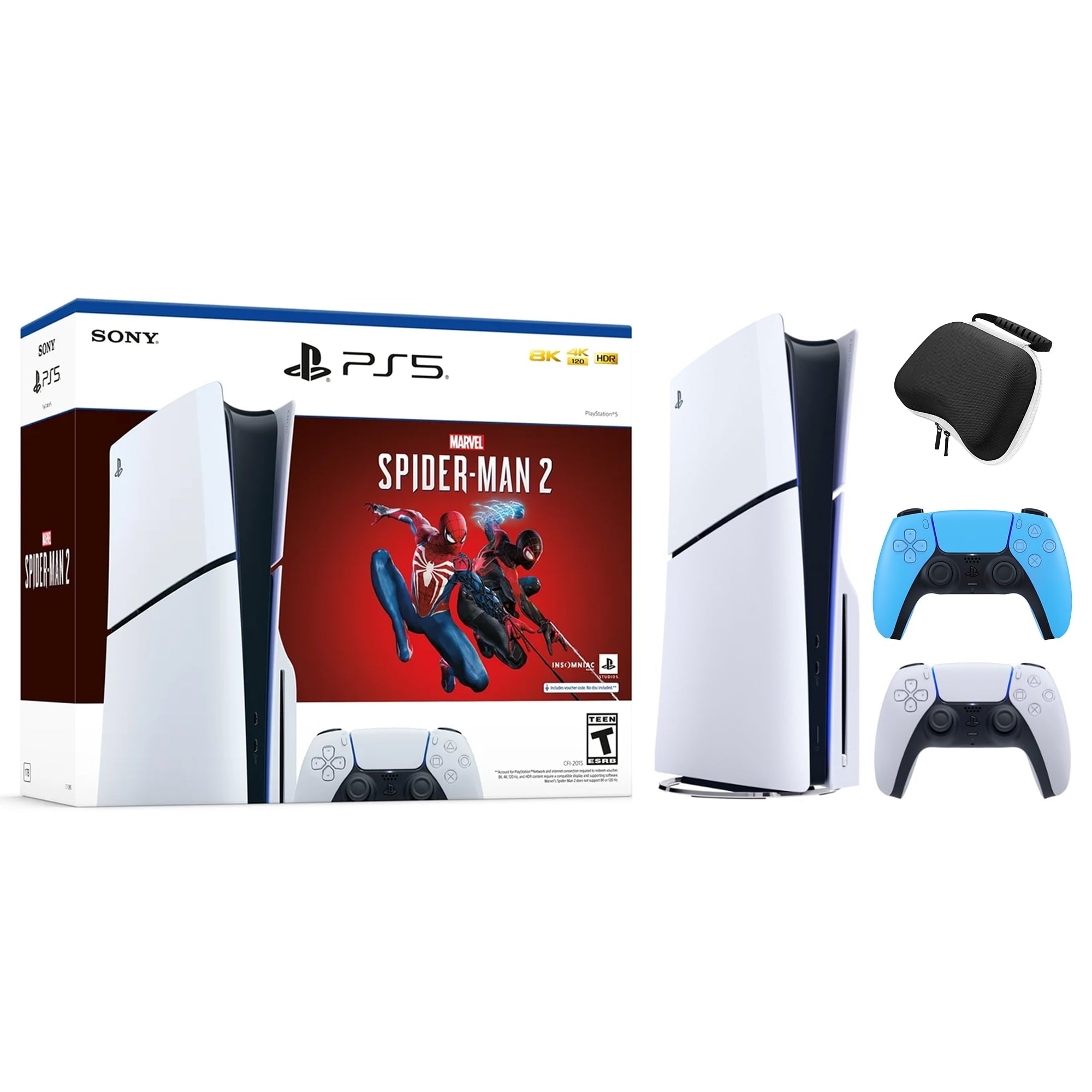 2023 New PlayStation 5 Slim Disc Edition Marvel's Spider-Man 2 Bundle with Two Controllers White and Cosmic Red Dualsense and Mytrix Controller Case - Slim PS5 1TB PCIe SSD Gaming Console