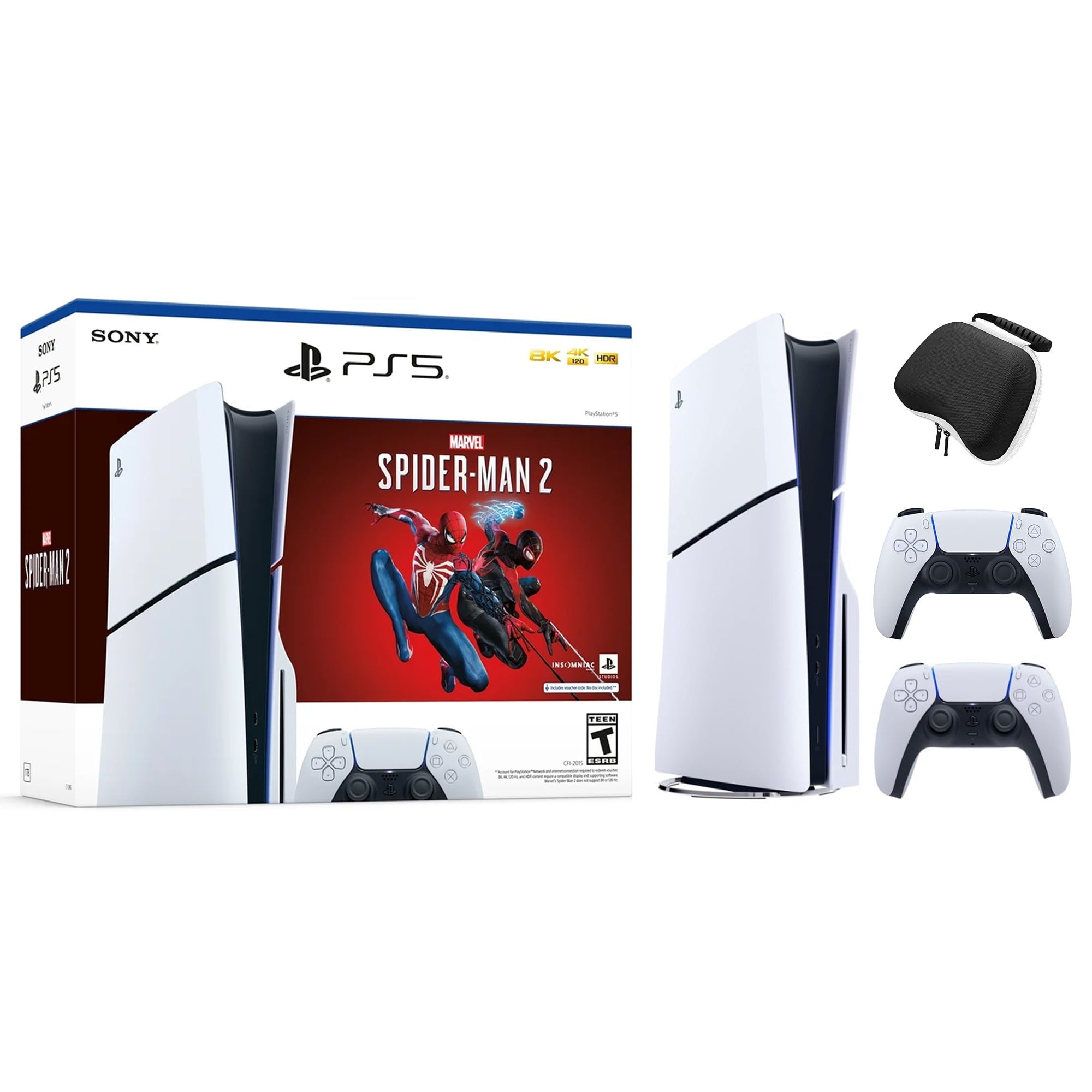 2023 New PlayStation 5 Slim Disc Edition Marvel's Spider-Man 2 Bundle with Two Controllers White and Cosmic Red Dualsense and Mytrix Controller Case - Slim PS5 1TB PCIe SSD Gaming Console