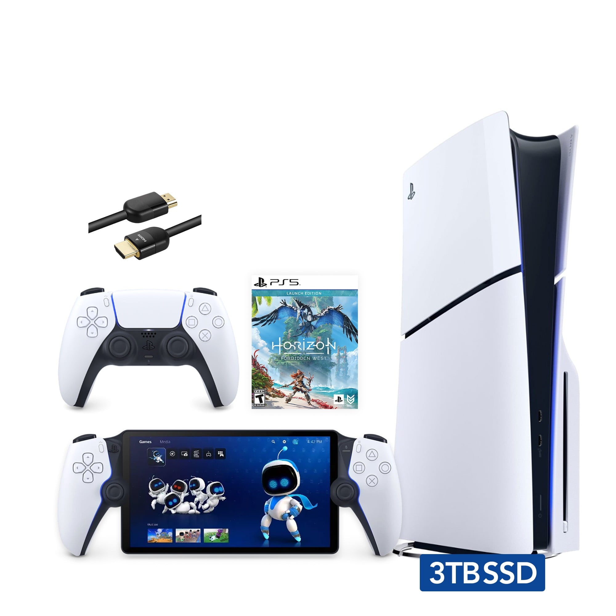2023 New PlayStation 5 Slim Disc Edition God of War Ragnarok Bundle with Portal Remote Player and Mytrix 8K HDMI Ultra High Speed Cable - White, Slim PS5 1TB PCIe SSD Gaming Console