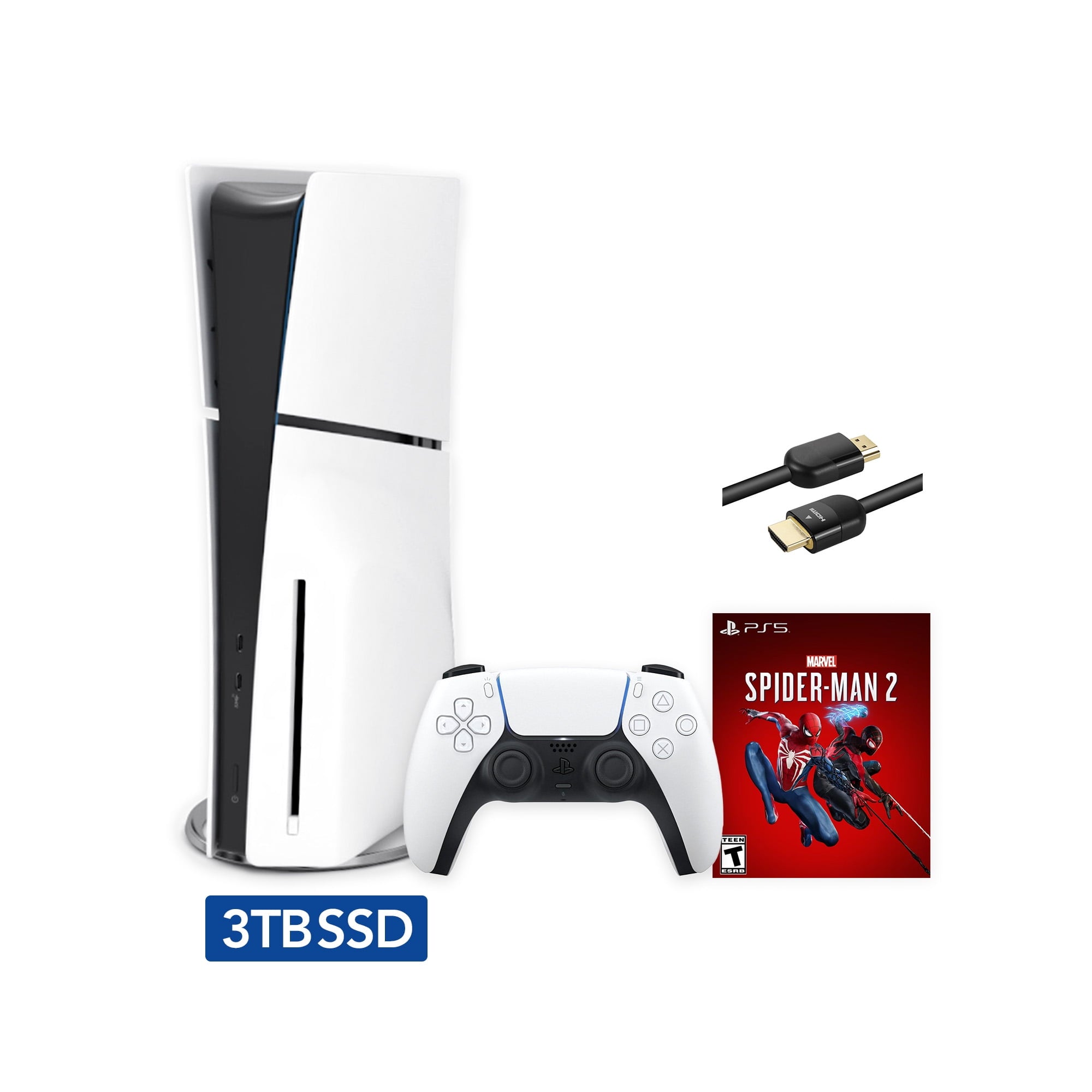 2023 New PlayStation 5 Slim Disc Edition Console, Controller and Mytrix 8K HDMI Ultra High Speed Cable - White, Slim PS5 1TB PCIe SSD Gaming Console