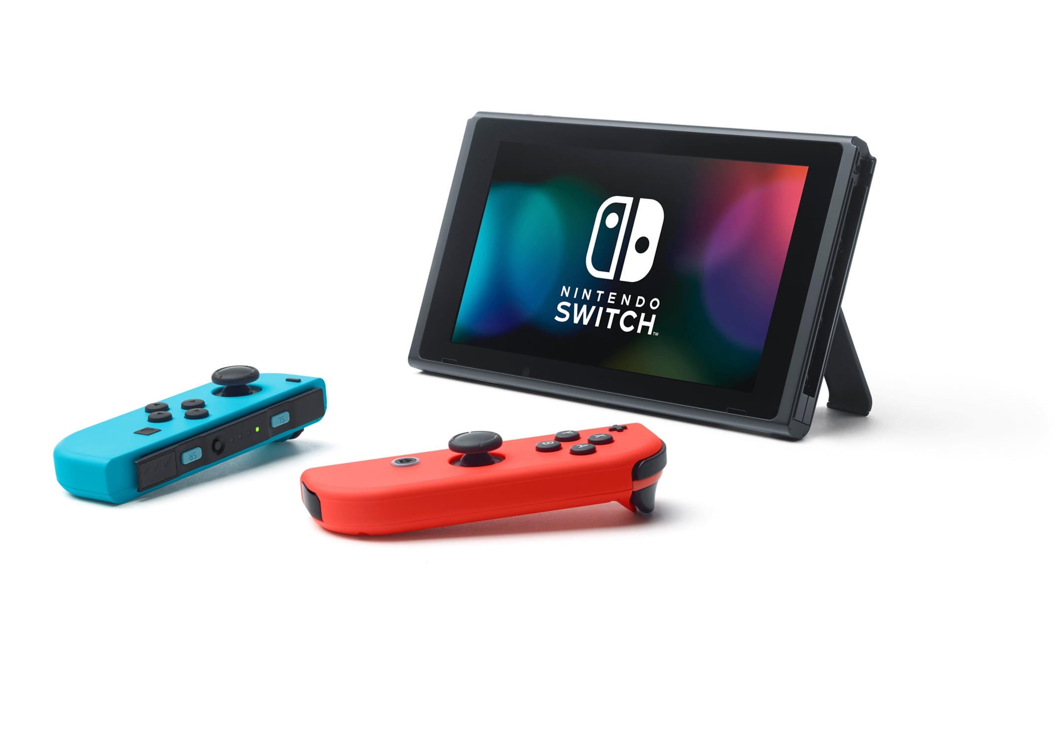 Nintendo Switch with Neon Blue and Neon Red Joy-Con