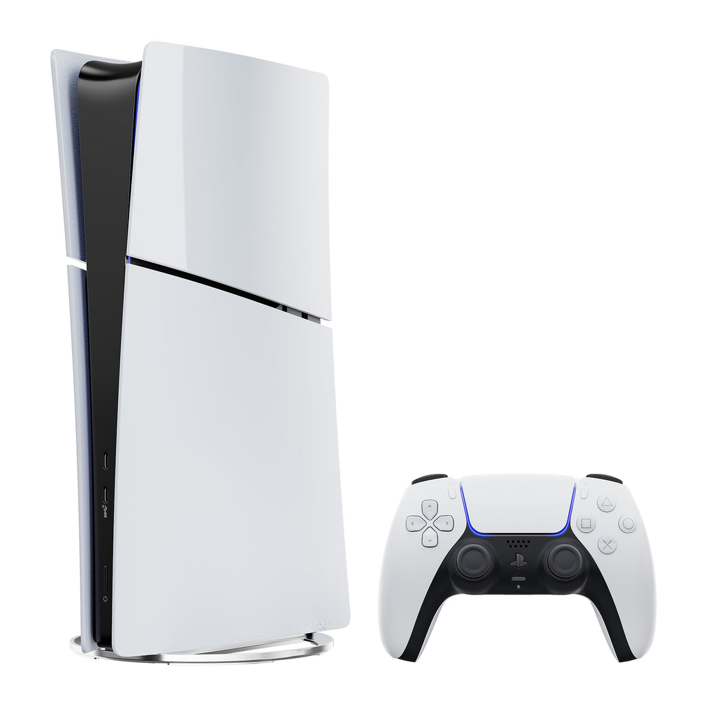 PlayStation 5 Slim Digital 825GB SSD Console with Two Controllers, White and Chroma Teal DualSense and Dual Controller Charger - PS5 Slim Digital Console