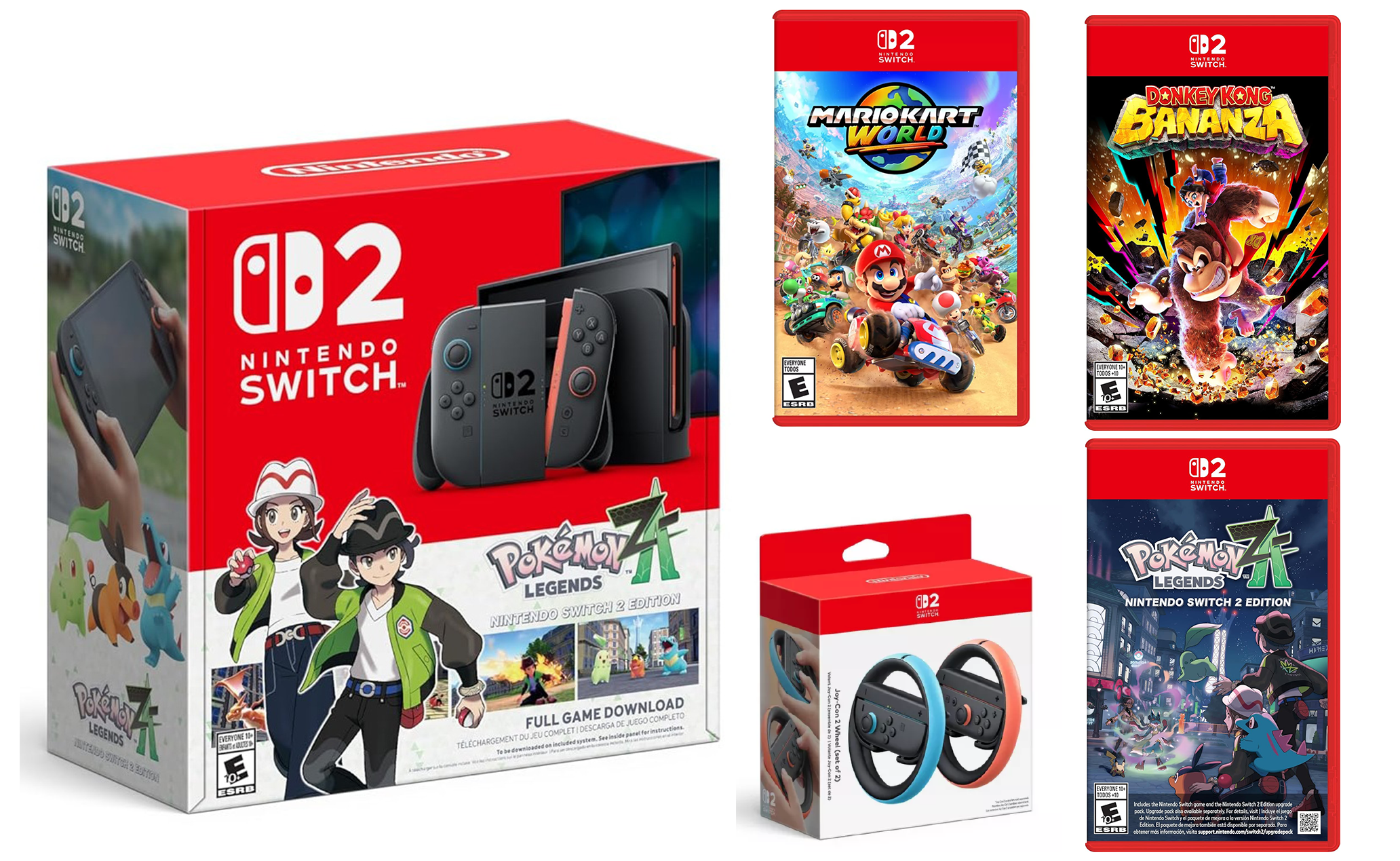 Nintendo Switch 2 Console with Mario Kart World, Donkey Kong Bananza and Joy Con 2 Wheel Bundle