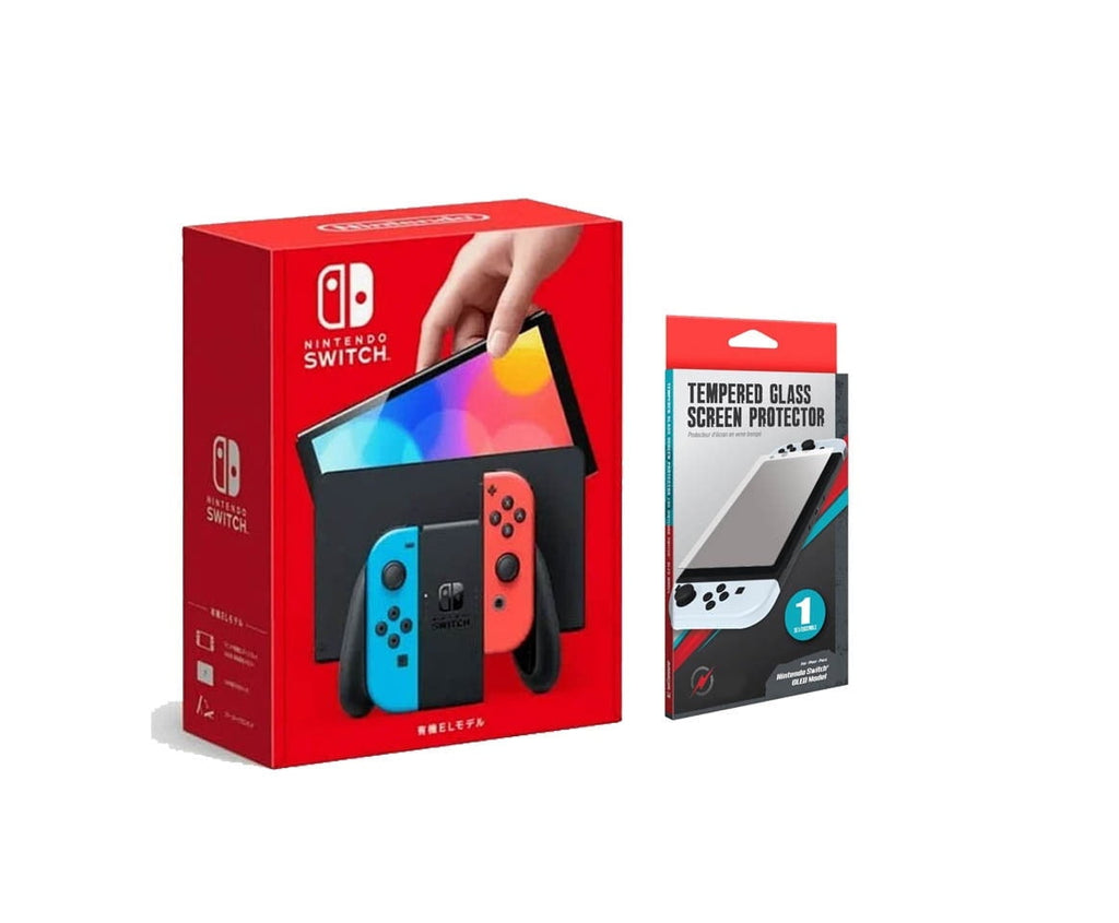 Nintendo Switch OLED Model with Neon Red & Neon Blue Joy-Con Powever Bundle (Japan Spec)