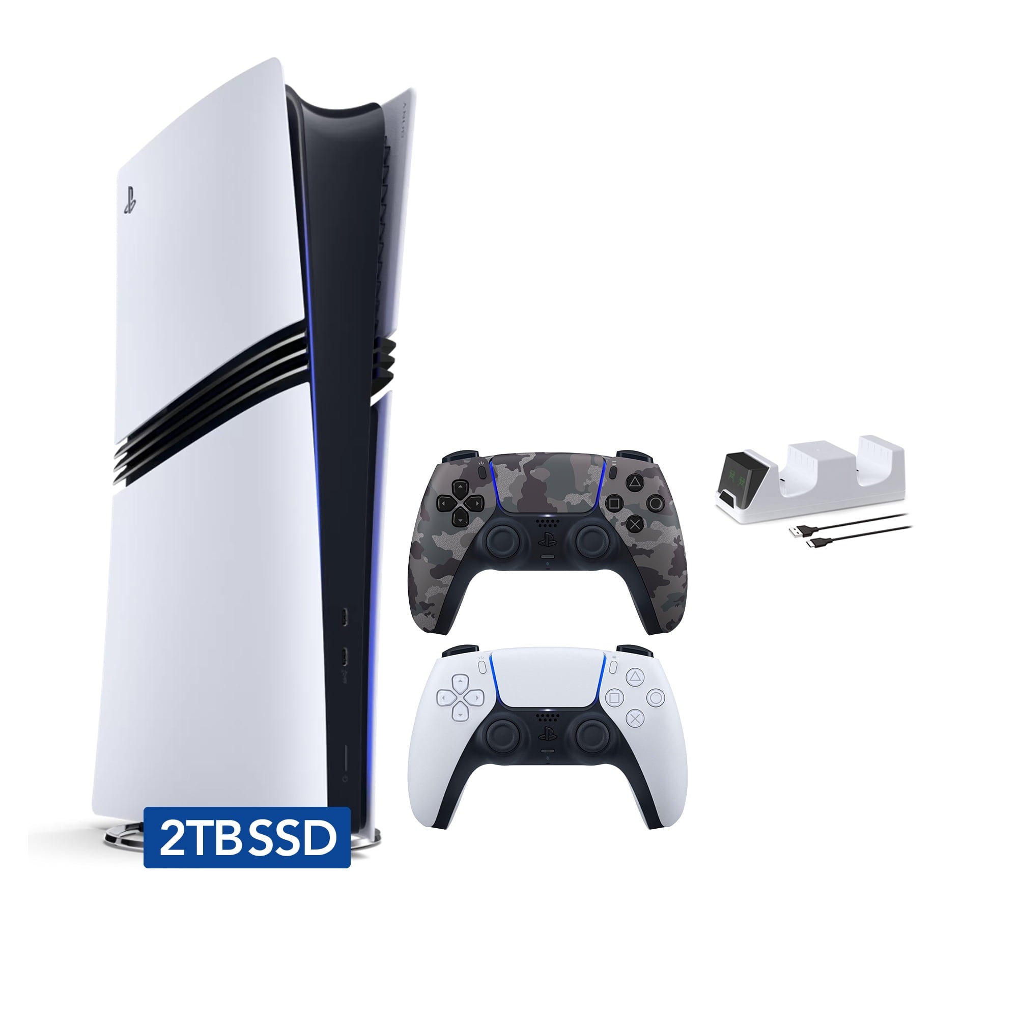 PlayStation 5 Pro 2TB SSD Digital Console with Two Controllers, White and Midnight Black DualSense and Mytrix Dual Controller Charger - Flagship PS5 Pro Console