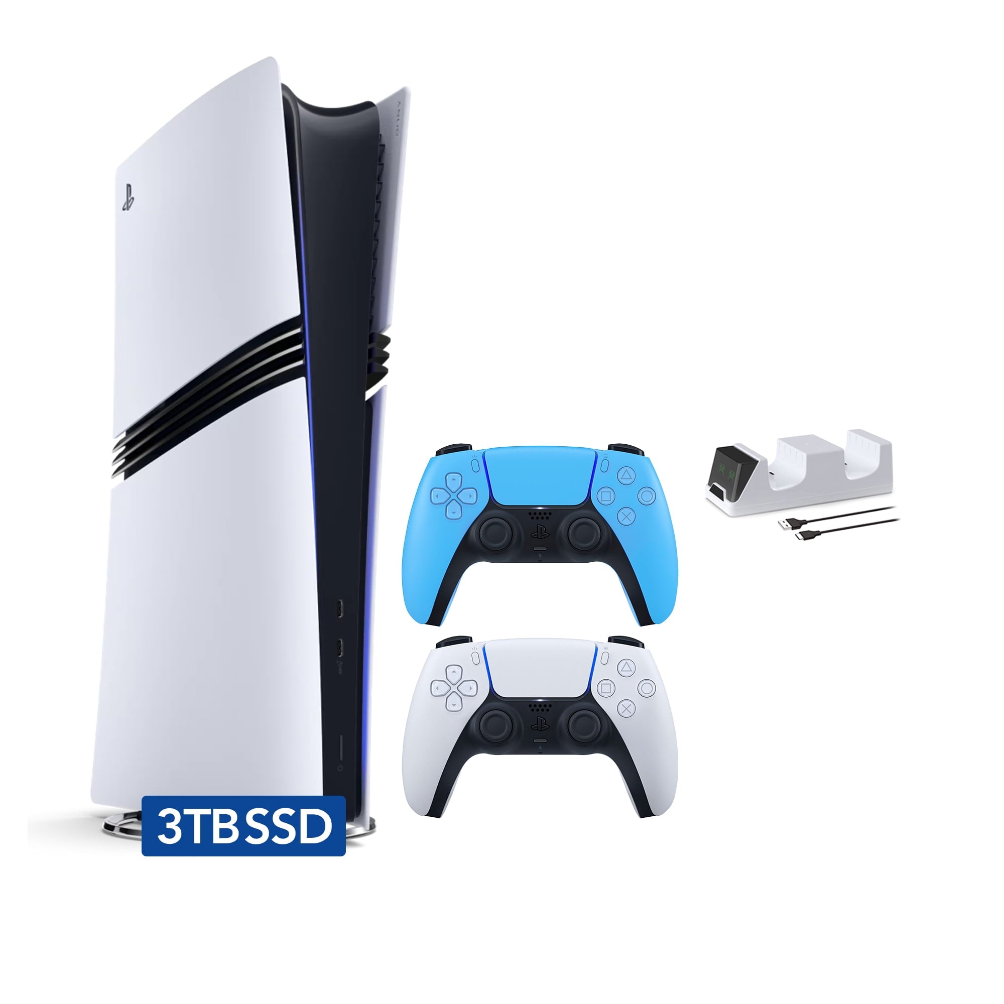 PlayStation 5 Pro 2TB SSD Digital Console with Two Controllers, White and Midnight Black DualSense and Mytrix Dual Controller Charger - Flagship PS5 Pro Console
