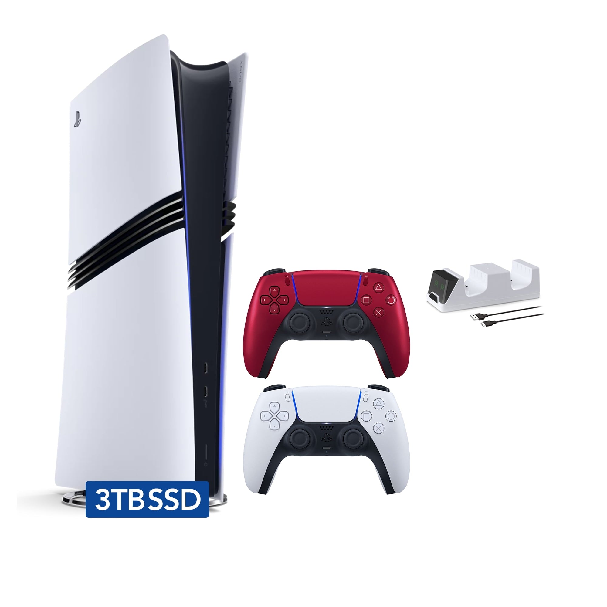 PlayStation 5 Pro 2TB SSD Digital Console with Two Controllers, White and Midnight Black DualSense and Mytrix Dual Controller Charger - Flagship PS5 Pro Console