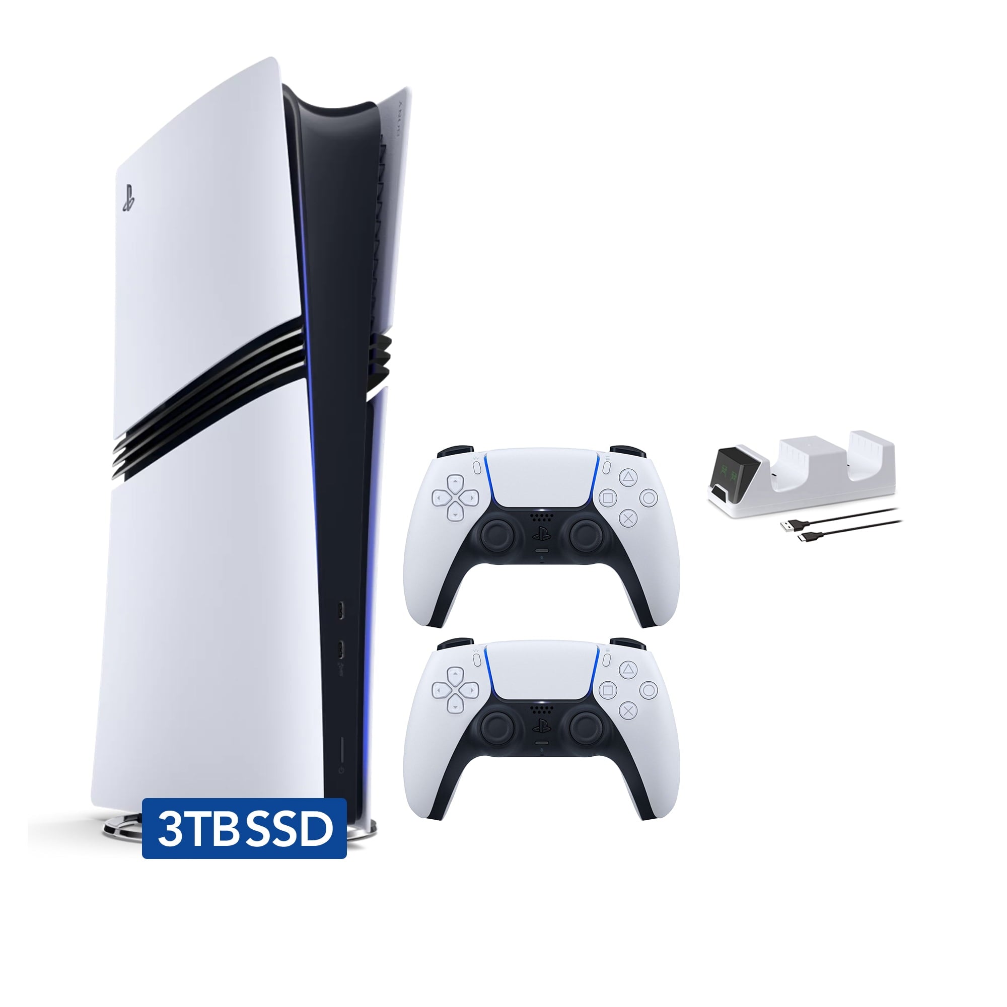 PlayStation 5 Pro 2TB SSD Digital Console with Two Controllers, White and Midnight Black DualSense and Mytrix Dual Controller Charger - Flagship PS5 Pro Console