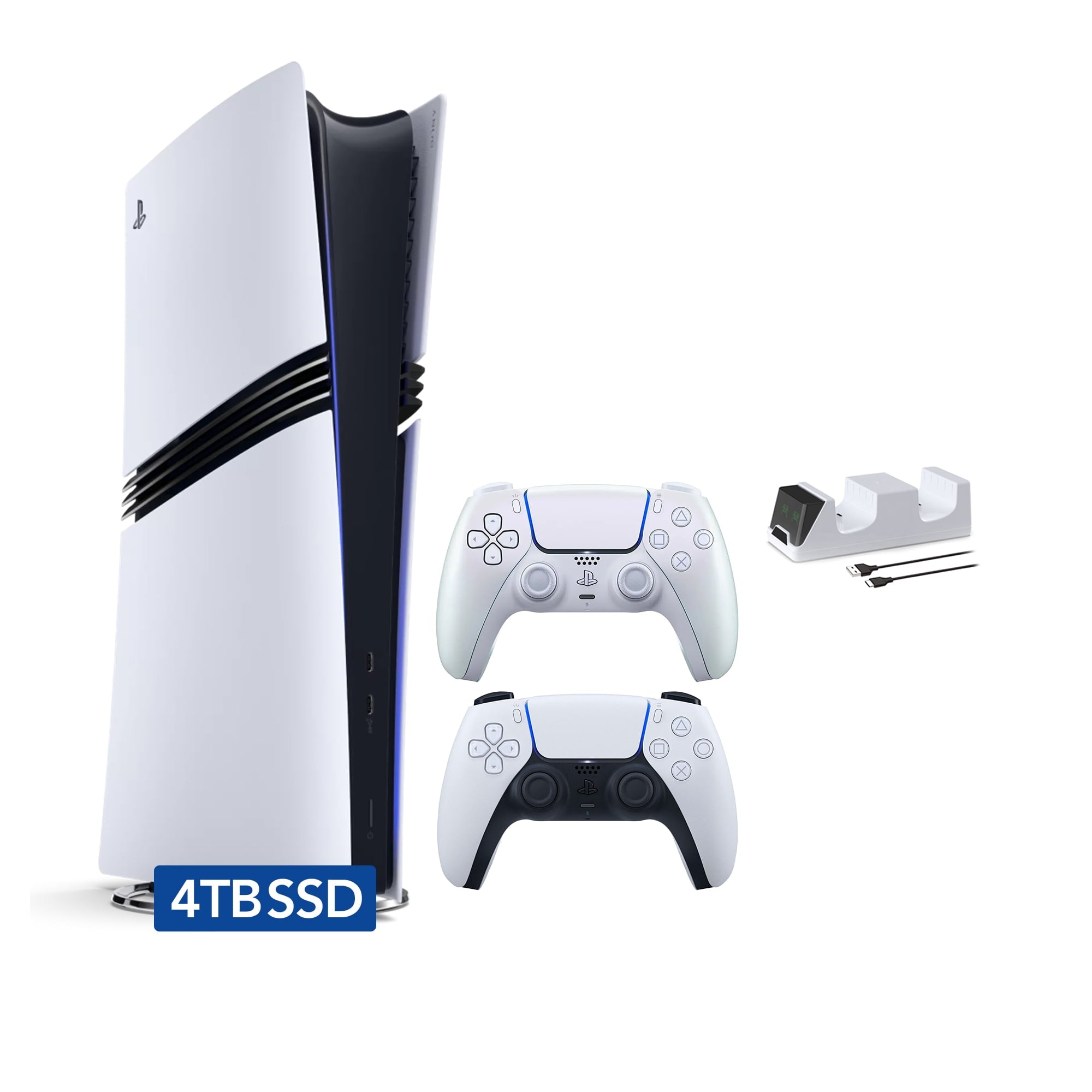 PlayStation 5 Pro 2TB SSD Digital Console with Two Controllers, White and Midnight Black DualSense and Mytrix Dual Controller Charger - Flagship PS5 Pro Console