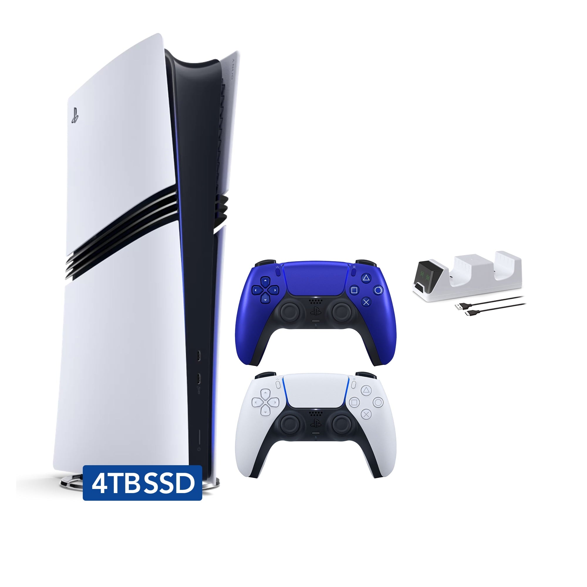 PlayStation 5 Pro 2TB SSD Digital Console with Two Controllers, White and Midnight Black DualSense and Mytrix Dual Controller Charger - Flagship PS5 Pro Console