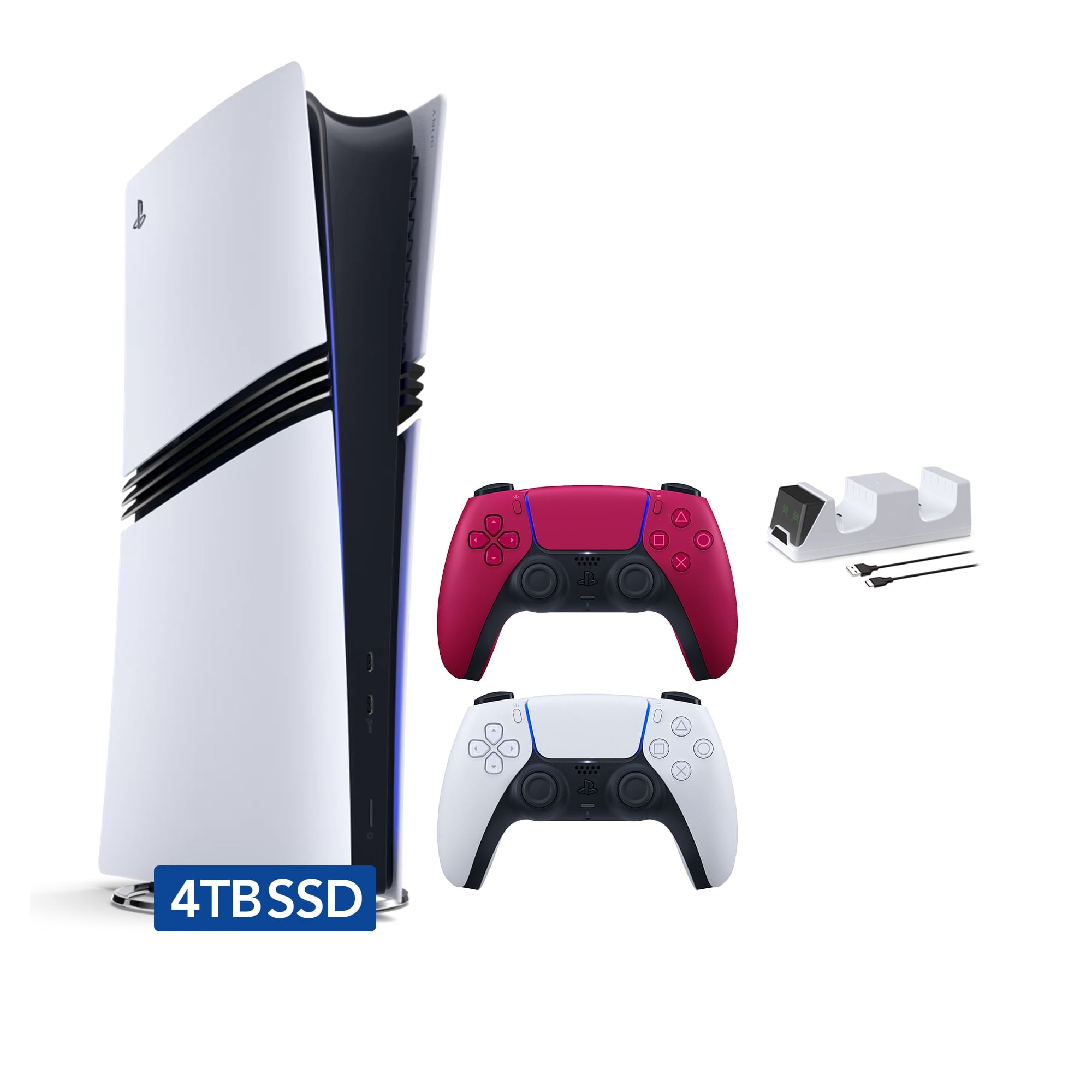 PlayStation 5 Pro 2TB SSD Digital Console with Two Controllers, White and Midnight Black DualSense and Mytrix Dual Controller Charger - Flagship PS5 Pro Console