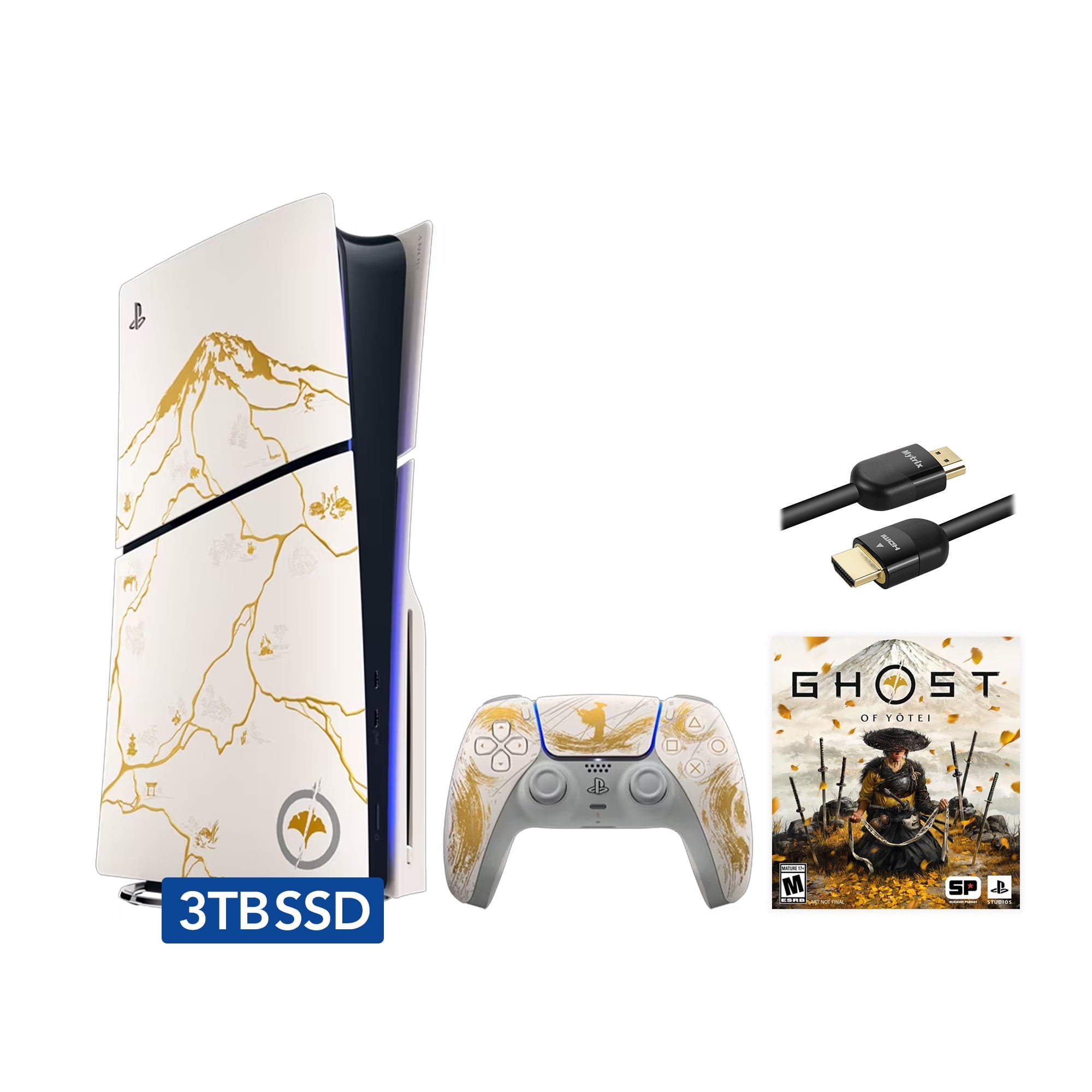 2023 New PlayStation 5 Slim Disc Edition Console, Controller and Mytrix 8K HDMI Ultra High Speed Cable - White, Slim PS5 1TB PCIe SSD Gaming Console
