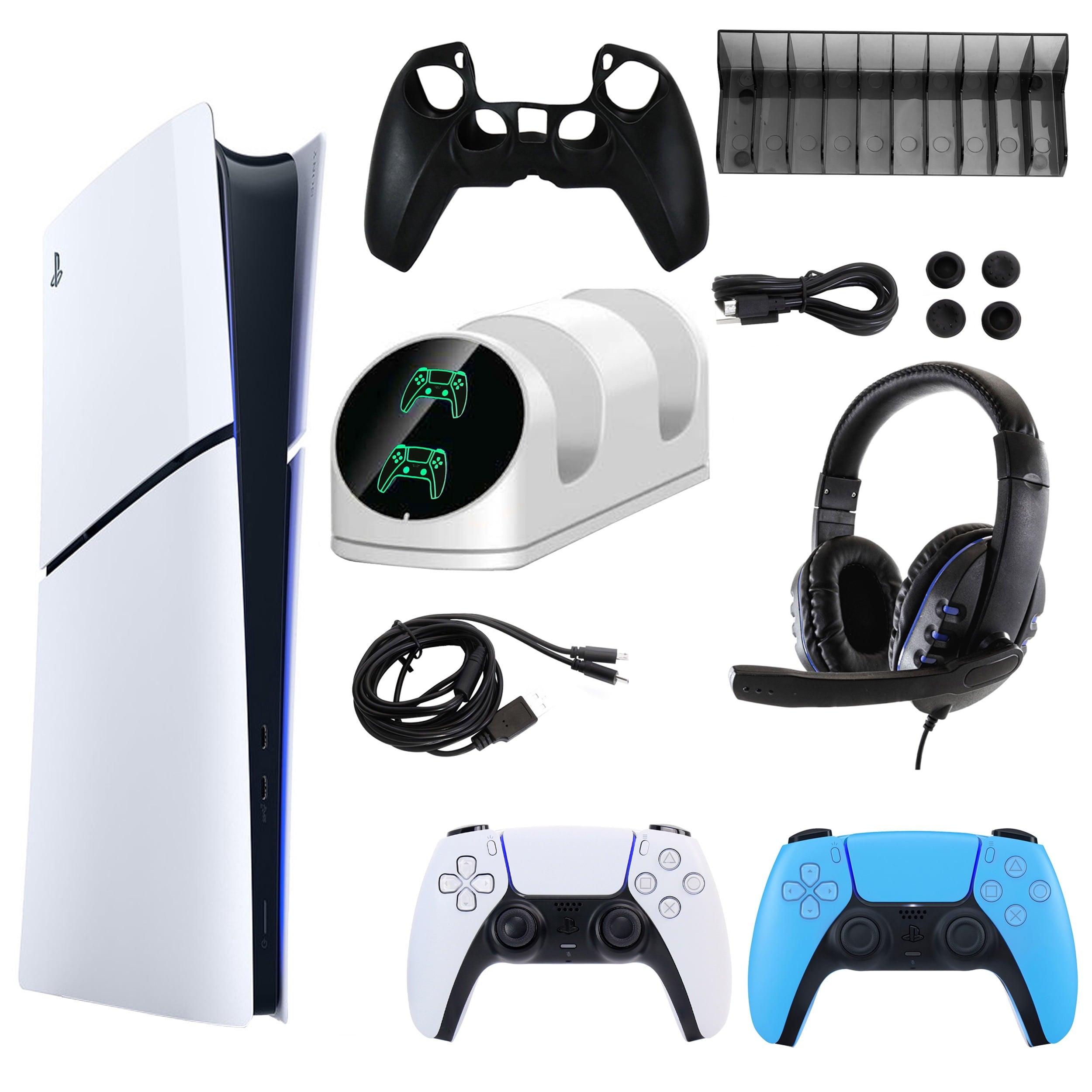 Sony PlayStation 5 Slim Digital Console with Extra Black Dualsense Controller and Accessories Kit (PS5, PlayStation Slim Digital Version)