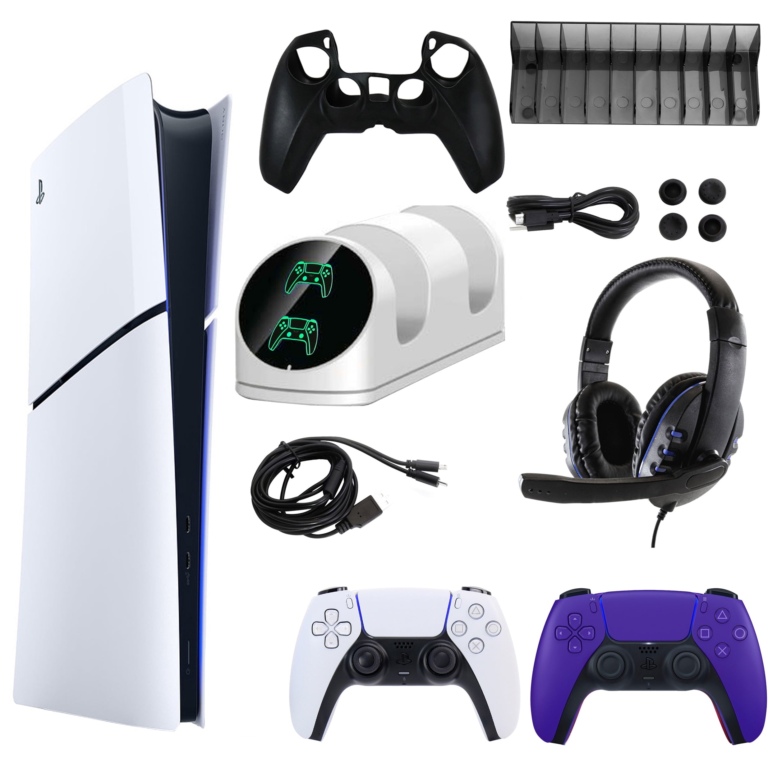Sony PlayStation 5 Slim Digital Console with Extra Black Dualsense Controller and Accessories Kit (PS5, PlayStation Slim Digital Version)
