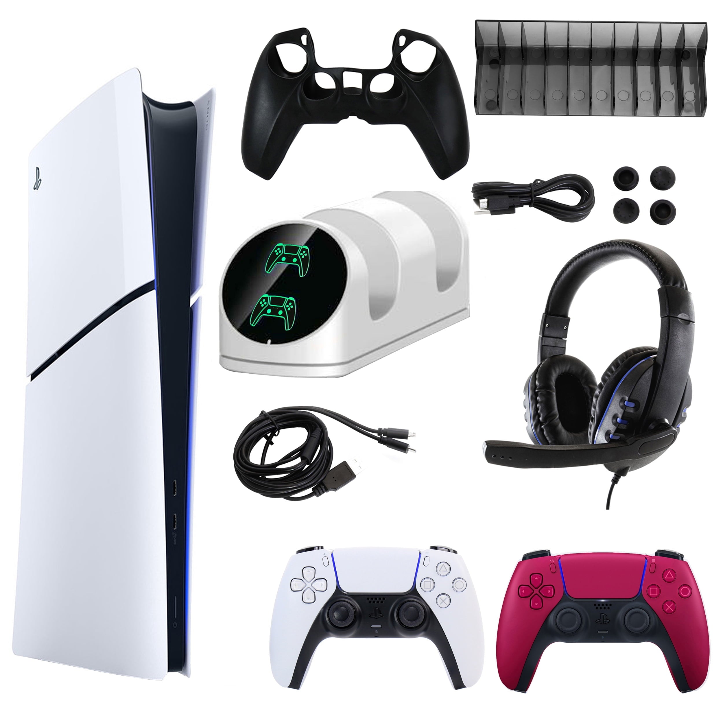 Sony PlayStation 5 Slim Digital Console with Extra Black Dualsense Controller and Accessories Kit (PS5, PlayStation Slim Digital Version)