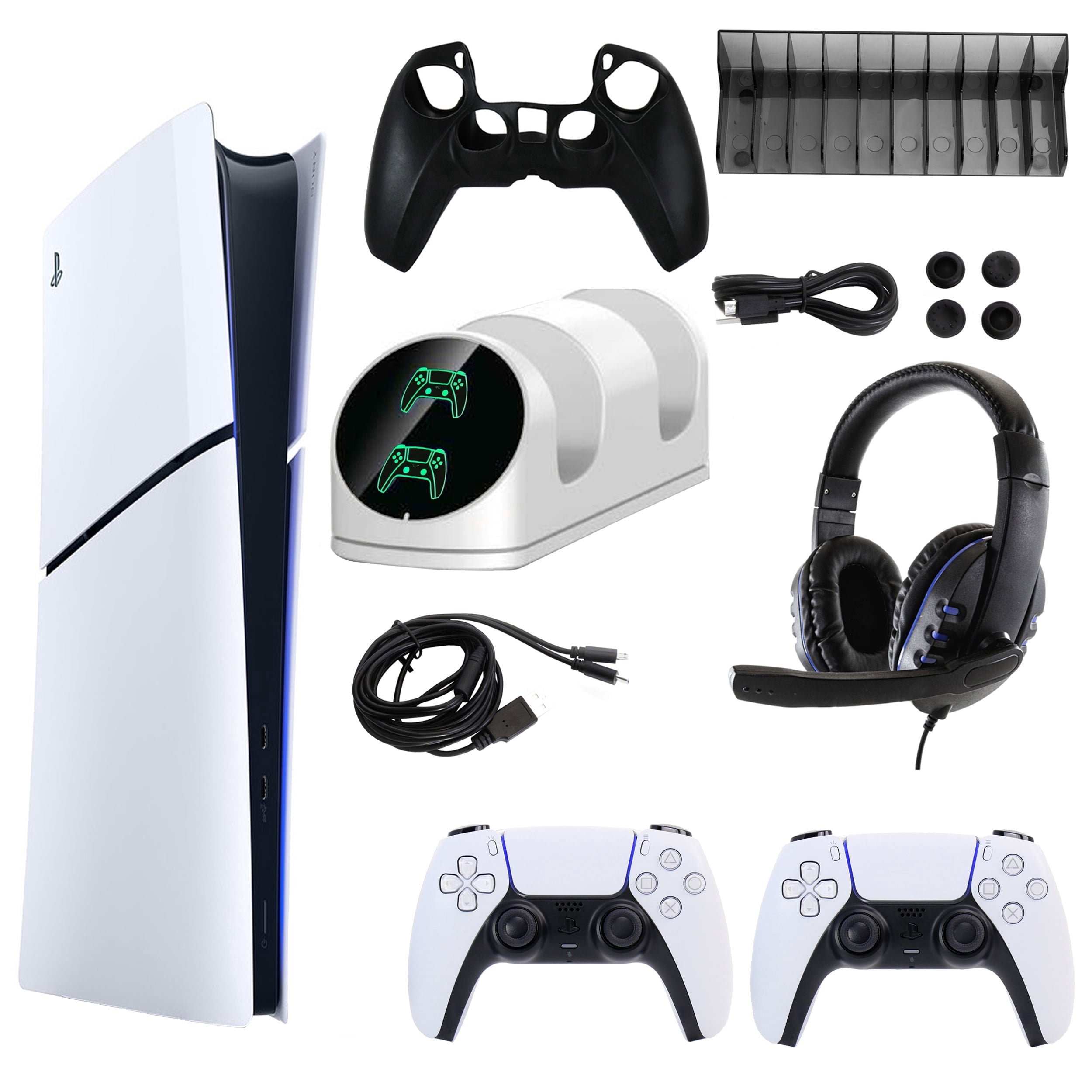Sony PlayStation 5 Slim Digital Console with Extra Black Dualsense Controller and Accessories Kit (PS5, PlayStation Slim Digital Version)